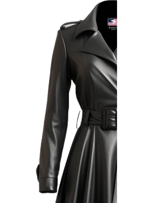 Women Black Leather Coat - Long Leather Coat