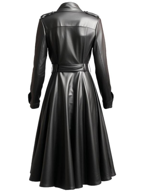 Women Black Leather Coat - Long Leather Coat