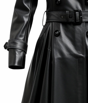 Women’s Designer Black Long Leather Coat – Elegant and Timeless