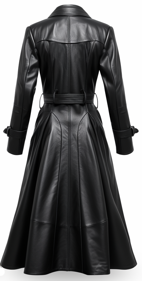 Women’s Designer Black Long Leather Coat – Elegant and Timeless