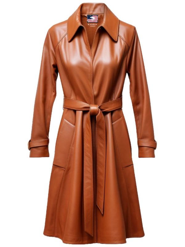 Women’s Tan Brown Long Leather Coat