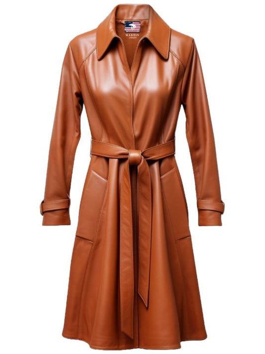 Women’s Tan Brown Long Leather Coat