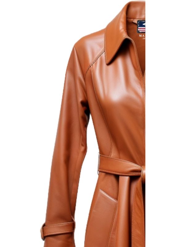 Women’s Tan Brown Long Leather Coat
