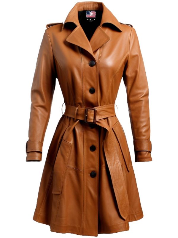 Women’s Tan Leather Coat – Elegant and Lightweight Outerwear