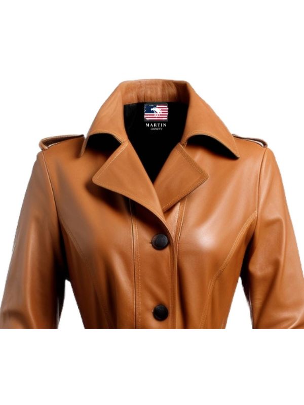 Women’s Tan Leather Coat – Elegant and Lightweight Outerwear