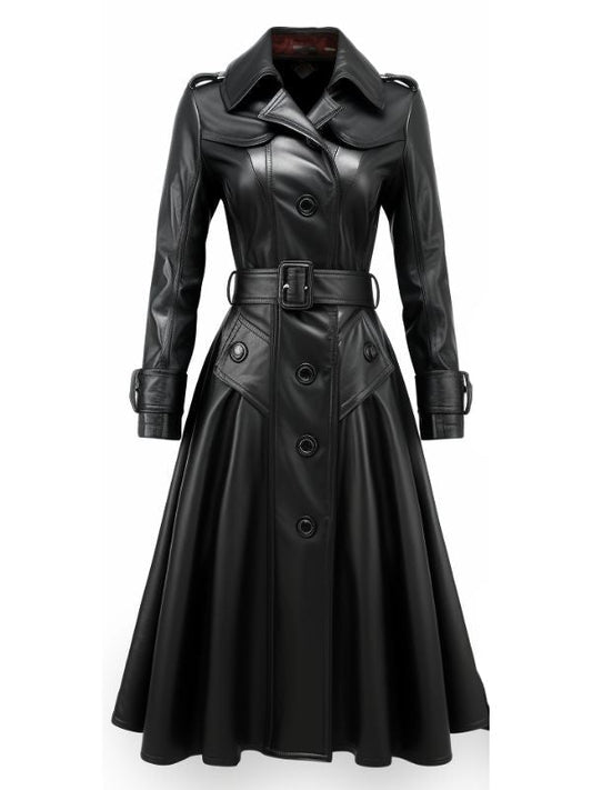 Women Luna Black Long Leather Coat