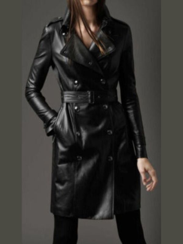 Women’s Military Style Black Leather Coat – Bold &amp; Elegant