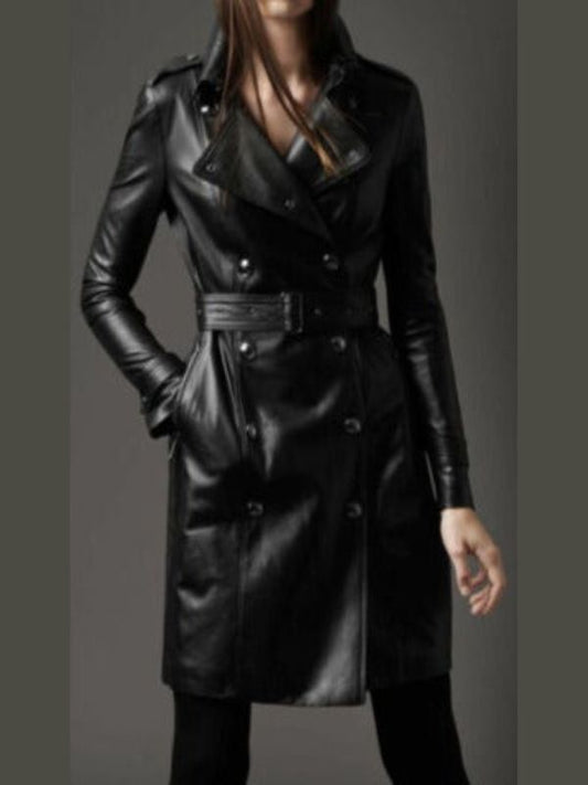 Women’s Military Style Black Leather Coat – Bold &amp; Elegant