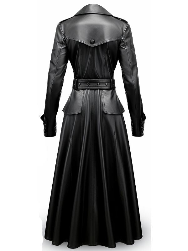 Women’s Rock Black Long Leather Designer Coat