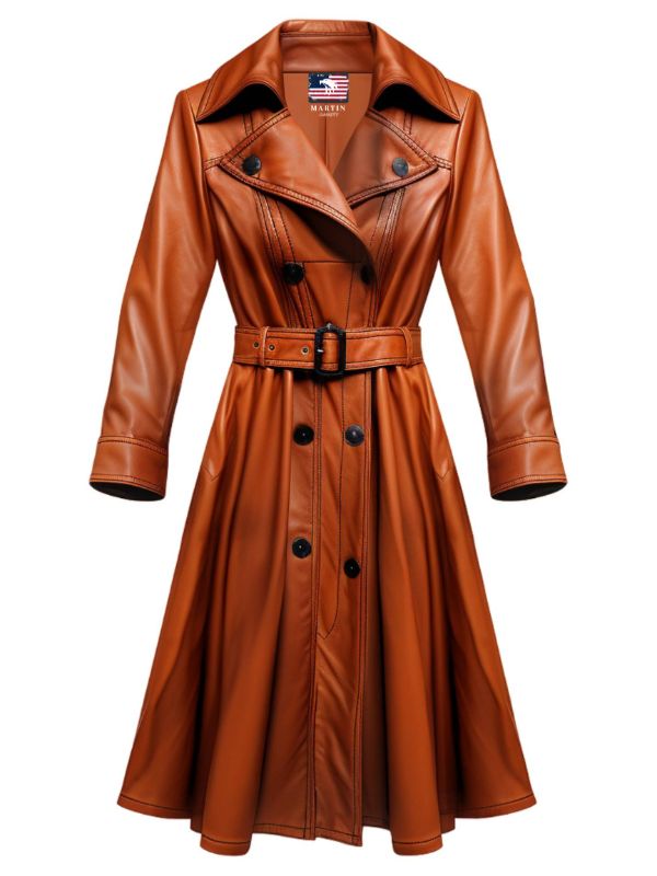 Women Tan Brown Vintage Leather Coat