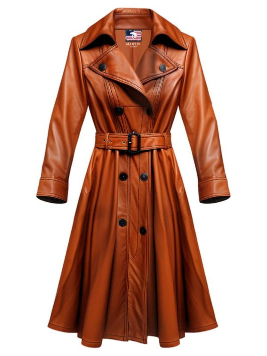 Women Tan Brown Vintage Leather Coat