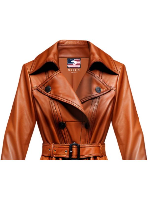 Women Tan Brown Vintage Leather Coat