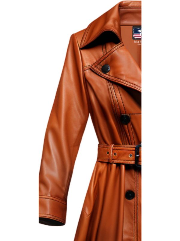 Women Tan Brown Vintage Leather Coat
