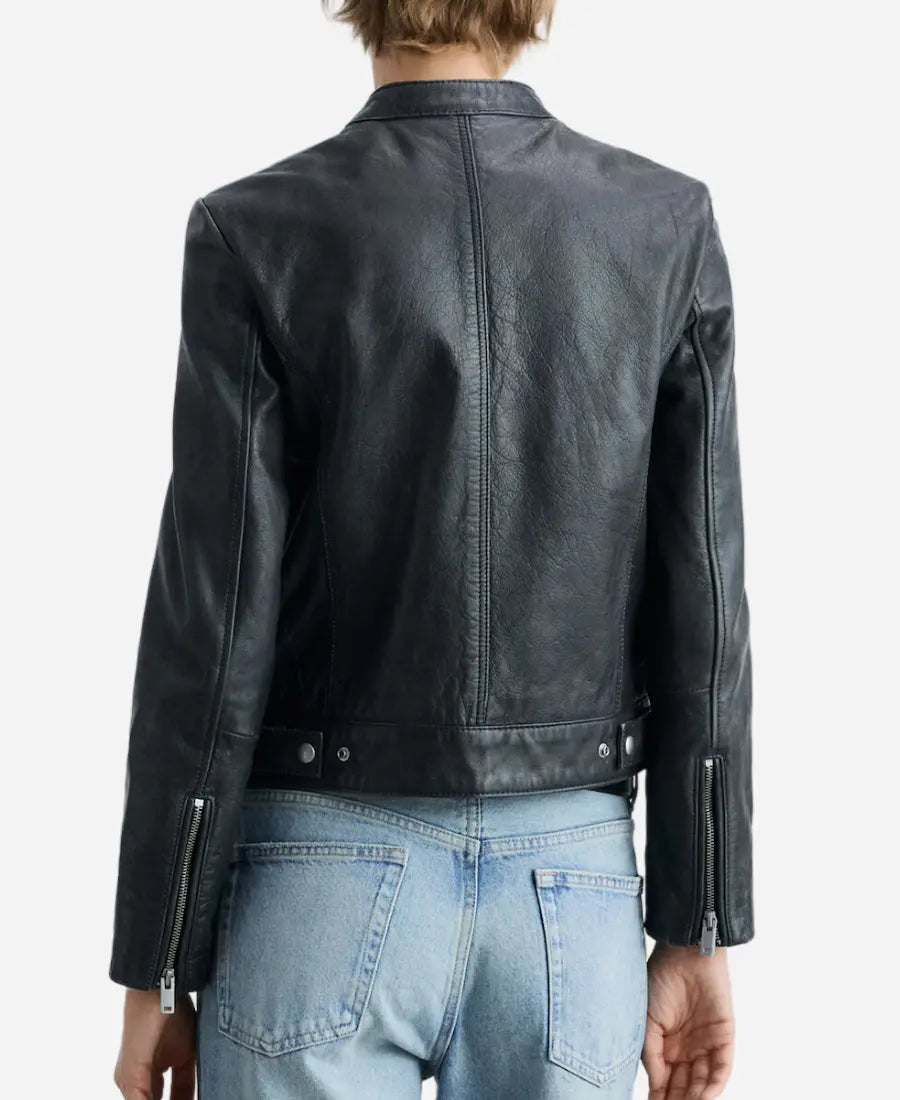 Women’s Black Zippered Biker Leather Jacket
