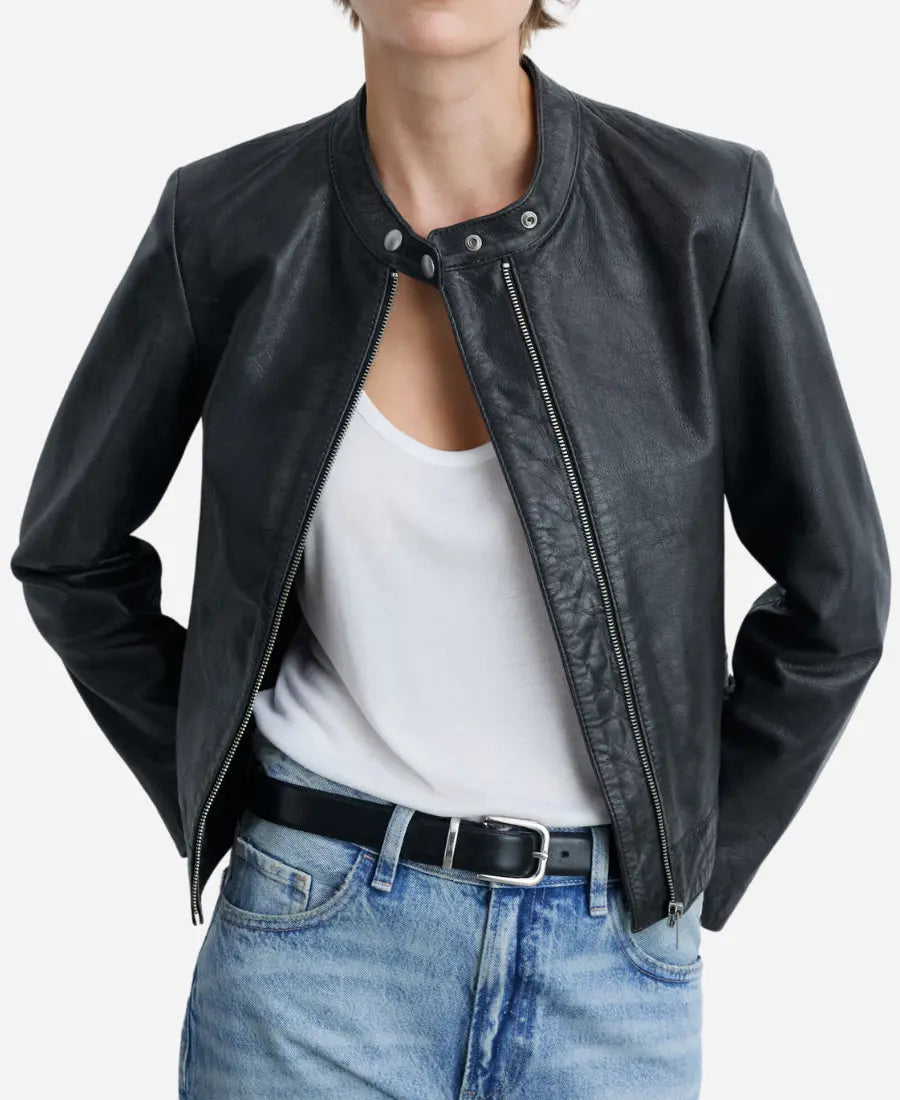Women’s Black Zippered Biker Leather Jacket