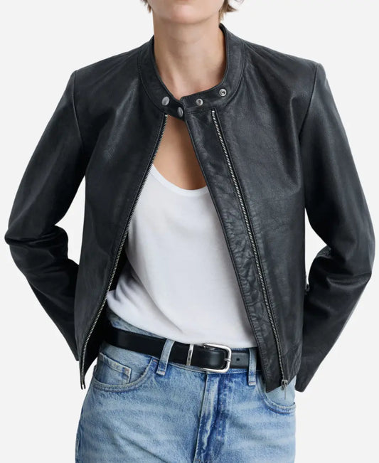 Women’s Black Zippered Biker Leather Jacket