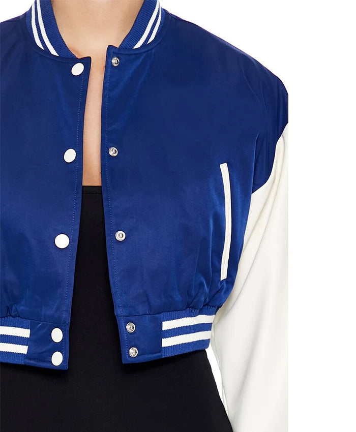 Women’s Cropped Blue Lettermen Varsity Jacket  - Recreated