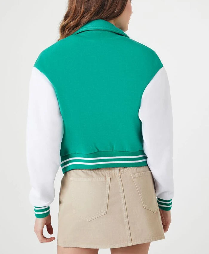 Women’s Cropped Sea Green Varsity Jacket  - Recreated
