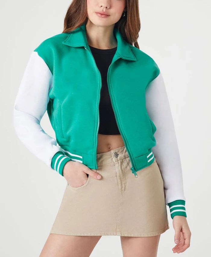 Women’s Cropped Sea Green Varsity Jacket  - Recreated