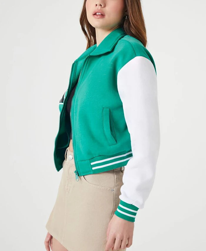 Women’s Cropped Sea Green Varsity Jacket  - Recreated
