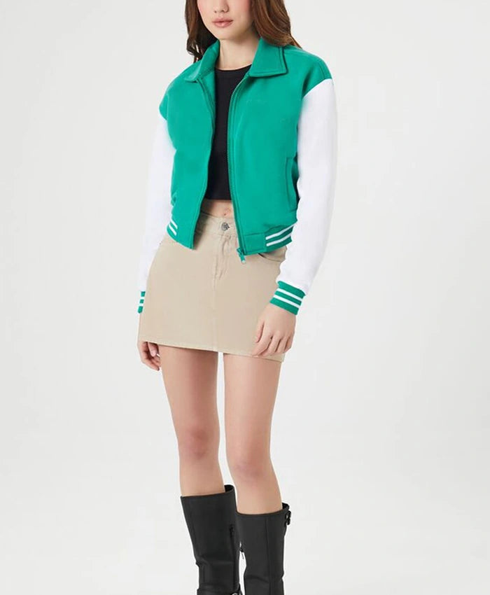 Women’s Cropped Sea Green Varsity Jacket  - Recreated