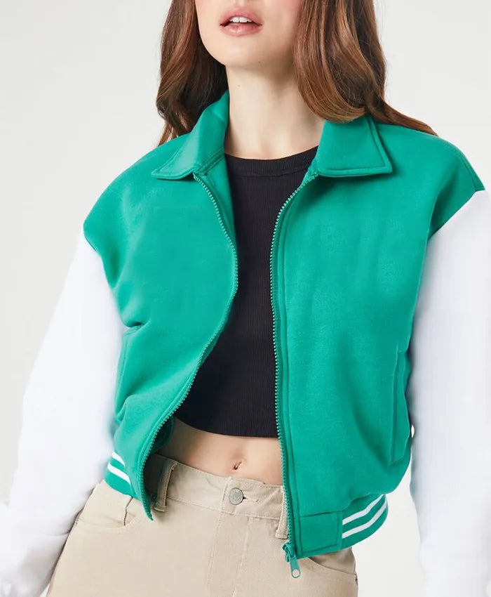 Women’s Cropped Sea Green Varsity Jacket  - Recreated