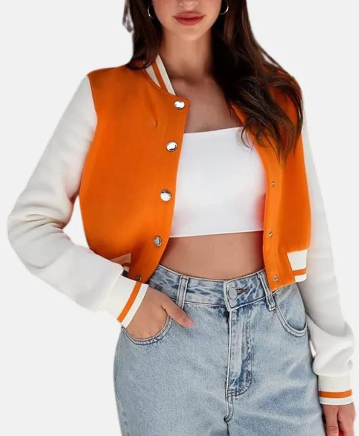 Women’s Cropped Orange Wool Varsity Jacket  - Recreated