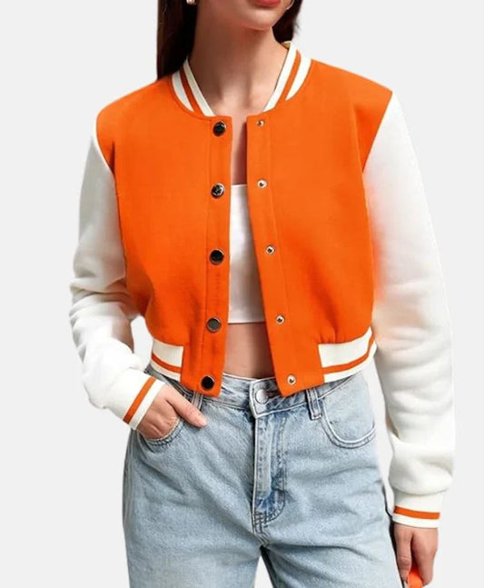 Women’s Cropped Orange Wool Varsity Jacket  - Recreated