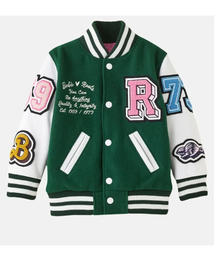 Women’s Green And White Varsity Lettermen Jacket  - Recreated