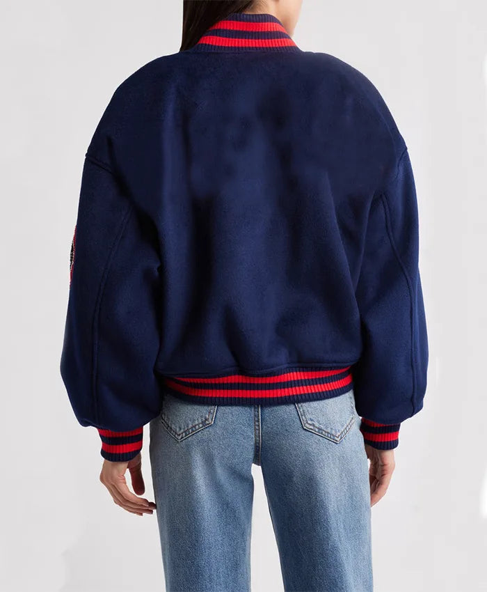 Women’s Royal Blue Tailored Fit Varsity Bomber Jacket  - Recreated