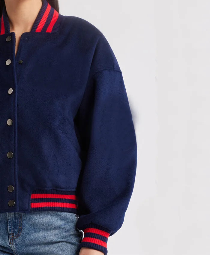 Women’s Royal Blue Tailored Fit Varsity Bomber Jacket  - Recreated