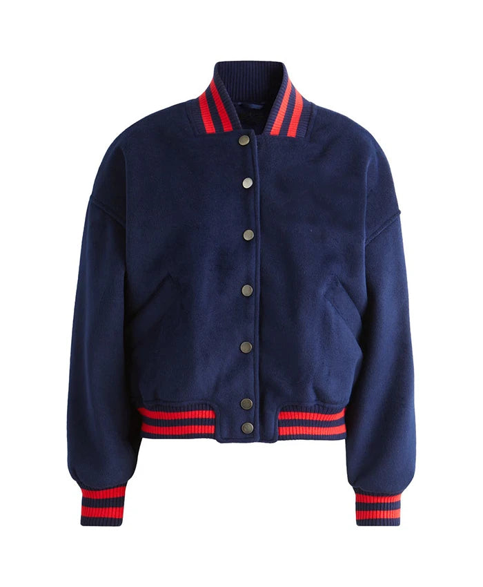Women’s Royal Blue Tailored Fit Varsity Bomber Jacket  - Recreated