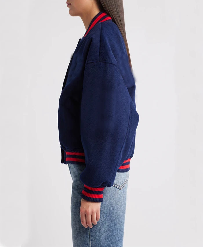 Women’s Royal Blue Tailored Fit Varsity Bomber Jacket  - Recreated