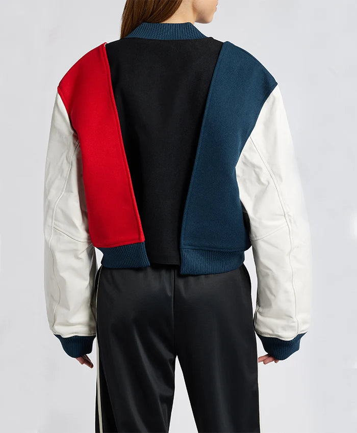 Women’s Triple Color Stylish Varsity Bomber Jacket  - Recreated