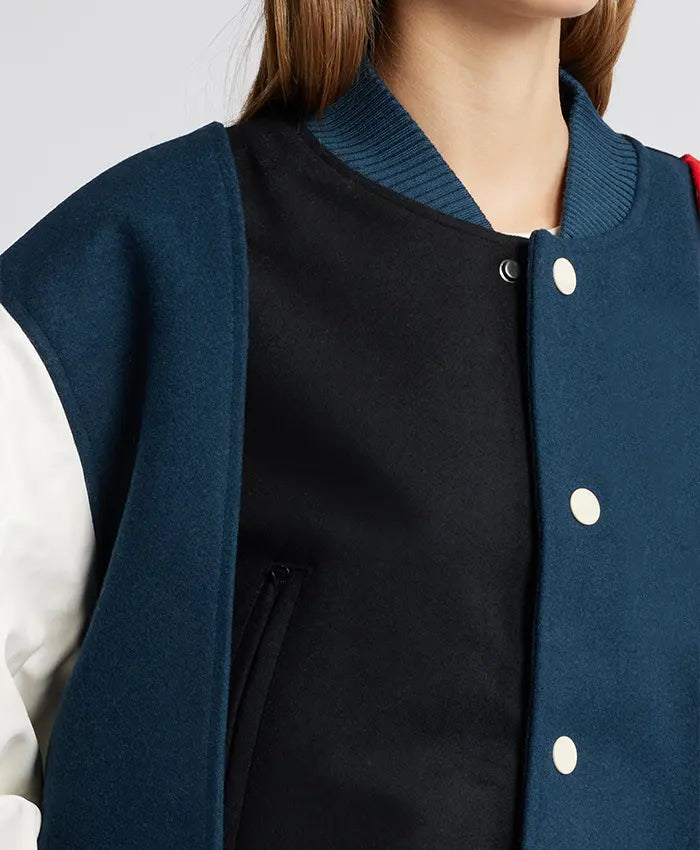 Women’s Triple Color Stylish Varsity Bomber Jacket  - Recreated