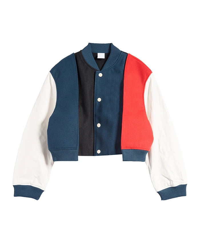 Women’s Triple Color Stylish Varsity Bomber Jacket  - Recreated