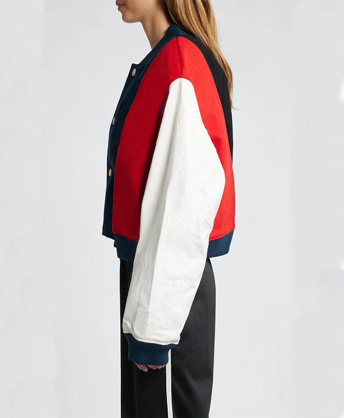Women’s Triple Color Stylish Varsity Bomber Jacket  - Recreated