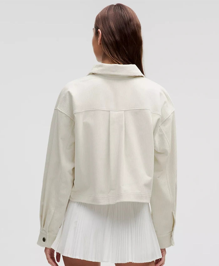 Women’s White Corduroy Shirt Varsity Jacket  - Recreated