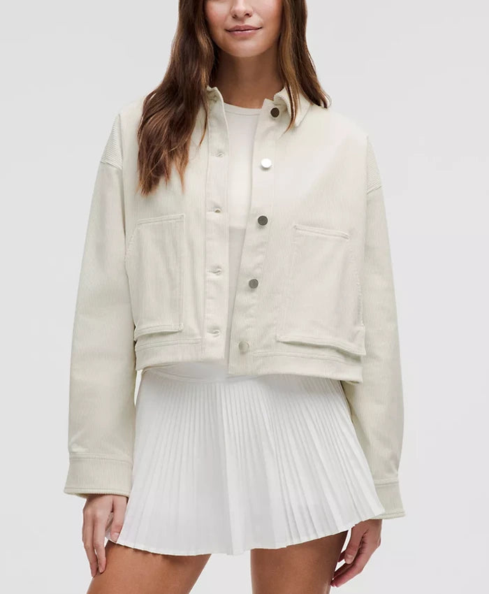 Women’s White Corduroy Shirt Varsity Jacket  - Recreated