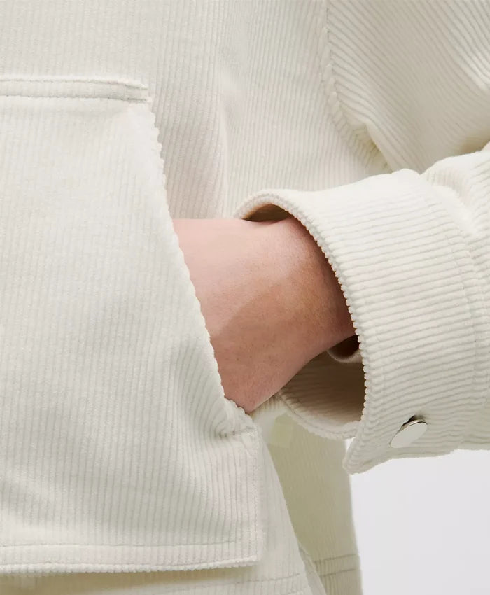 Women’s White Corduroy Shirt Varsity Jacket  - Recreated