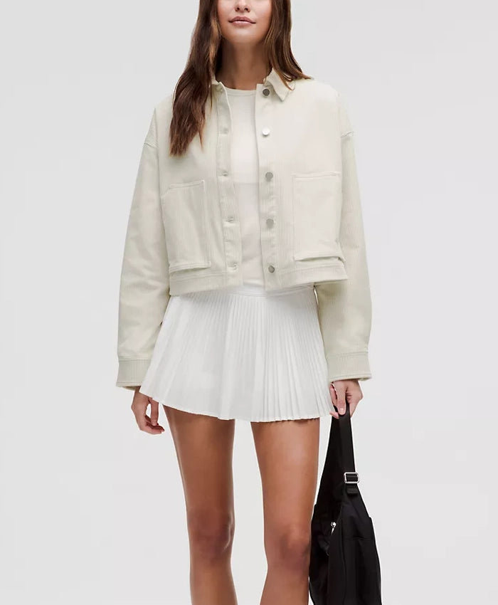 Women’s White Corduroy Shirt Varsity Jacket  - Recreated