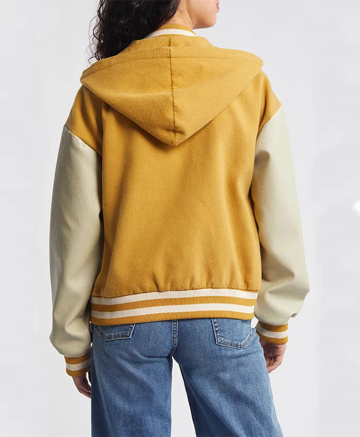 Women’s Yellow Hooded Wool Twill Varsity Jacket  - Recreated