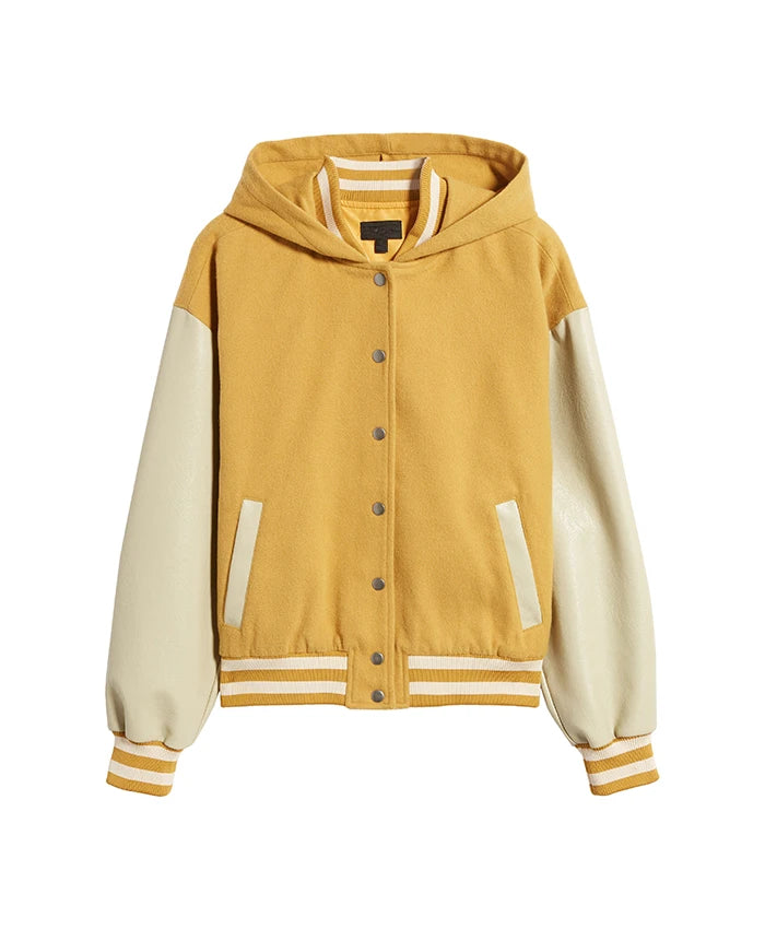 Women’s Yellow Hooded Wool Twill Varsity Jacket  - Recreated