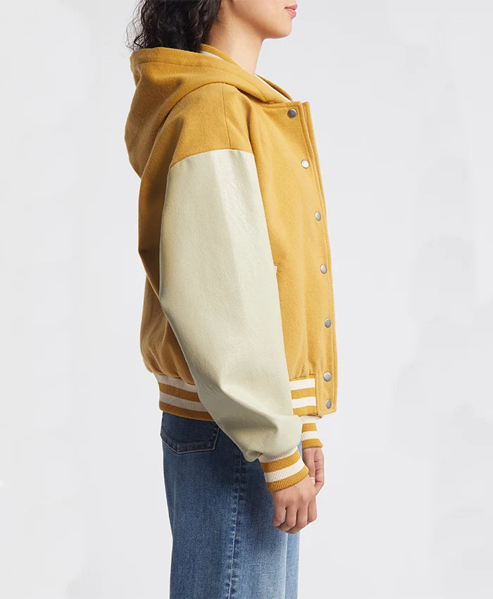Women’s Yellow Hooded Wool Twill Varsity Jacket  - Recreated
