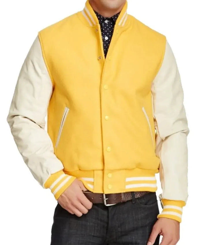 Yellow And White Varsity Jacket  - Recreated