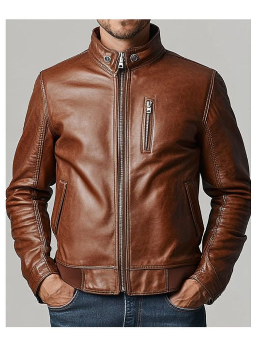 Charlotte Leather Brown Jacket - Men Leather Jacket Brown