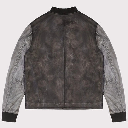 Distressed Varsity Style Leather Baseball Jacket  - Recreated