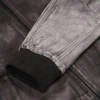 Distressed Varsity Style Leather Baseball Jacket  - Recreated