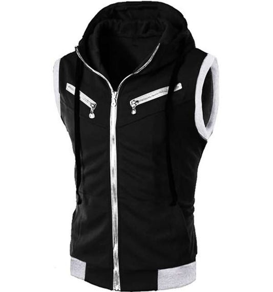 Mens Fashion Black Sleeveless Hoodie