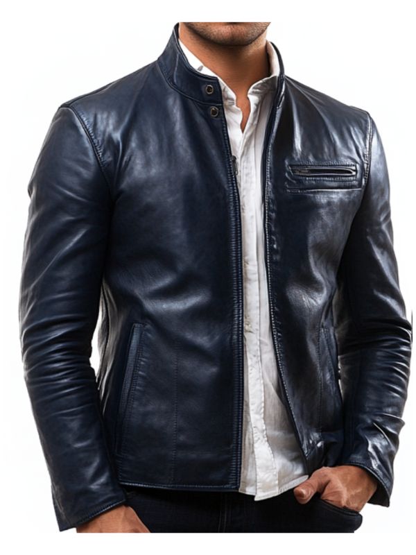Frankie Blue Leather Jacket - Men Leather Jacket Blue